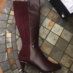 Alfani burgundy faux suede and faux leather boots
